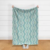 Coastal Chic - wavy botanical stripe with seaweed with nautical circle medallions - ivory on opal green, light teal - large