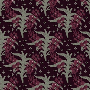 Tangled Flower Bloom Plants in Dark wine | Large Version | Burgundy floral Vintage Style Wallpaper Print
