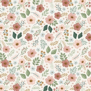 Happy Floral dainty flowers scattered on Cream