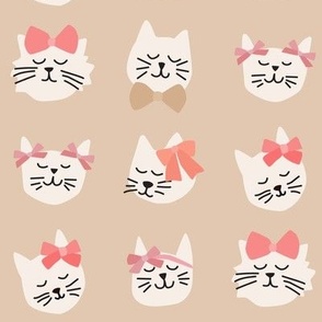 Peachy Kitty Cats with Bows on tan - 2 inch