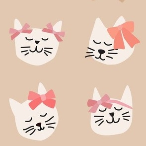 Peachy Kitty Cats with Bows on tan - 3 inch
