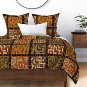 Tribal BaKuba Faux Quilt - Rust Black Gray Ivory - Design 8556175