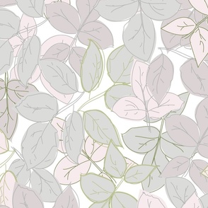 rose leaves in gray, pink and green