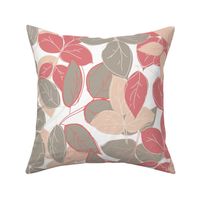 rose leaves in taupe, coral, peach and white
