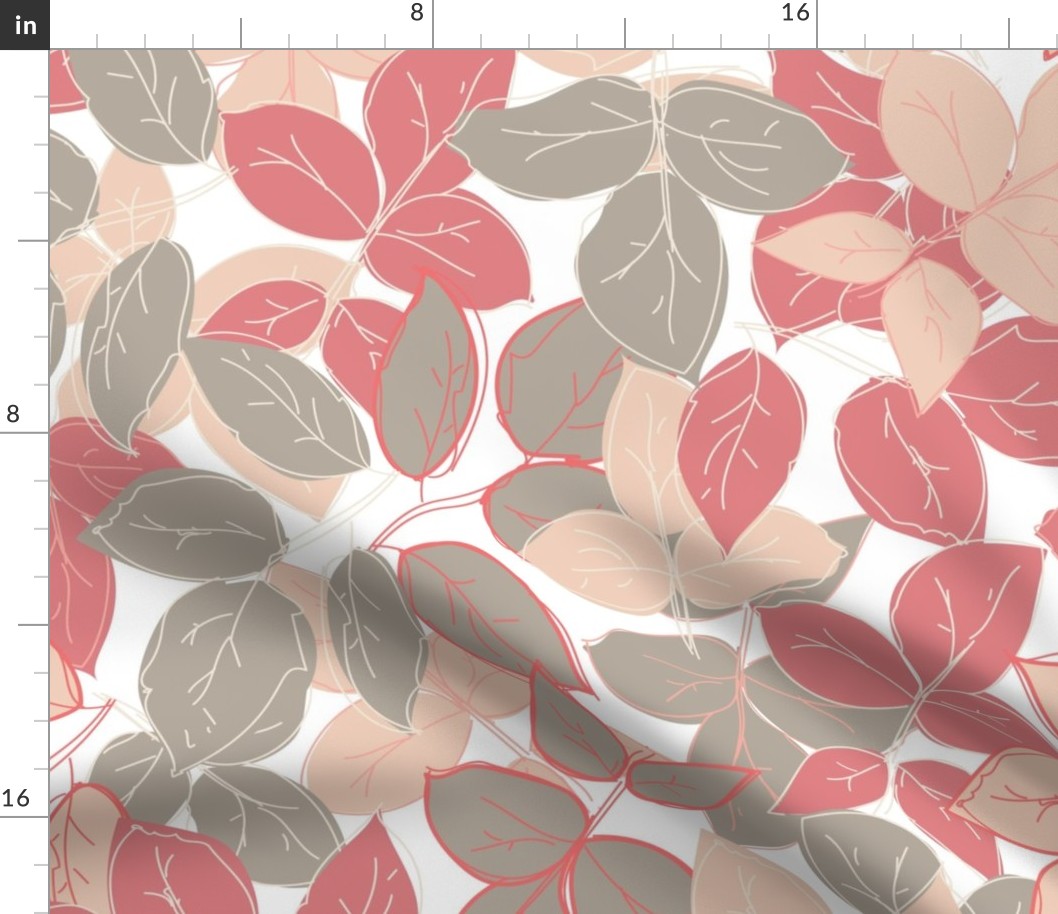 rose leaves in taupe, coral, peach and white