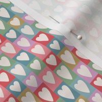 Cream Valentine's Day Hearts on Bright Patchwork Blocks - 1/2 inch