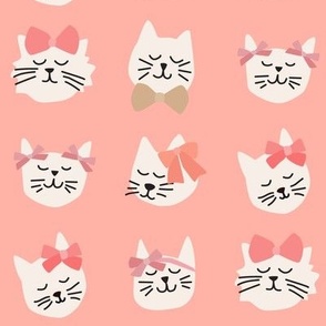 Kitty Cats with Bows on peachy pink - 2 inch