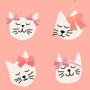 Kitty Cats with Bows on peachy pink - 3 inch