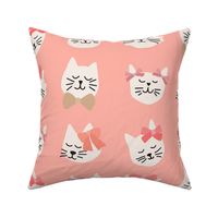 Kitty Cats with Bows on peachy pink - 4 inch