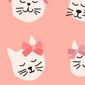 Kitty Cats with Bows on peachy pink - 4 inch