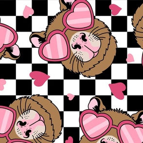 Cappy Valentines Day Capybara Valentine Pink Checker Rotated- XL Scale