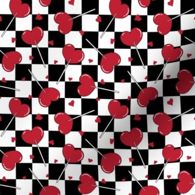 Valentine Heart Lollipops Black and White Checker BG Tossed - XS Scale
