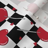 Valentine Heart Lollipops Black and White Checker BG Tossed - Small Scale