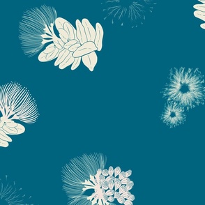 Lehua | Scattered Blossoms on Teal, Medium