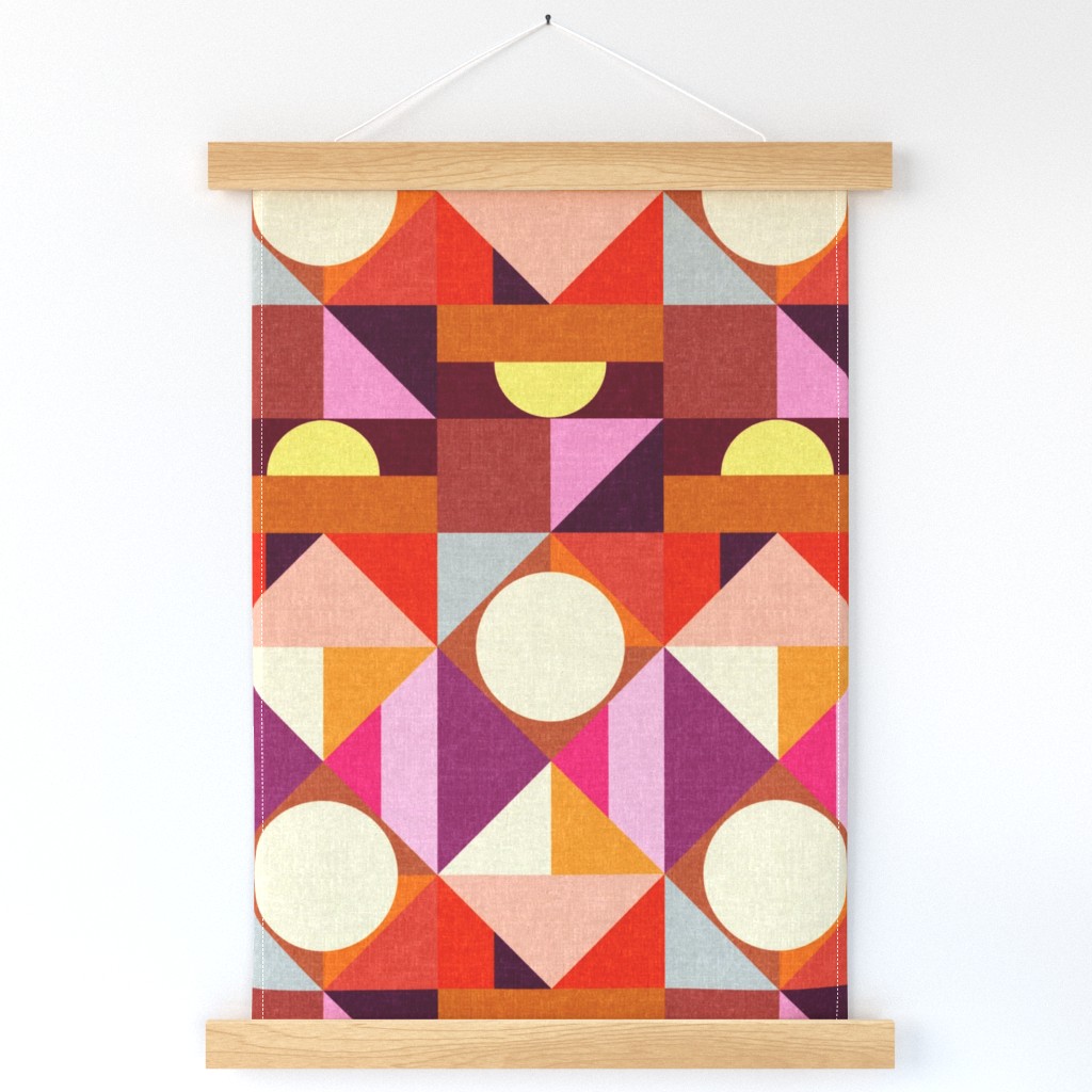 Bold Geometric Print in Warm Jewel Tones - Large Scale Midcentury Modern Inspired