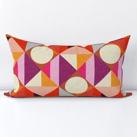 Bold Geometric Print in Warm Jewel Tones - Large Midcentury Modern Inspired