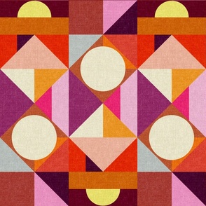 Bold Geometric Print in Warm Jewel Tones - Large Scale Midcentury Modern Inspired