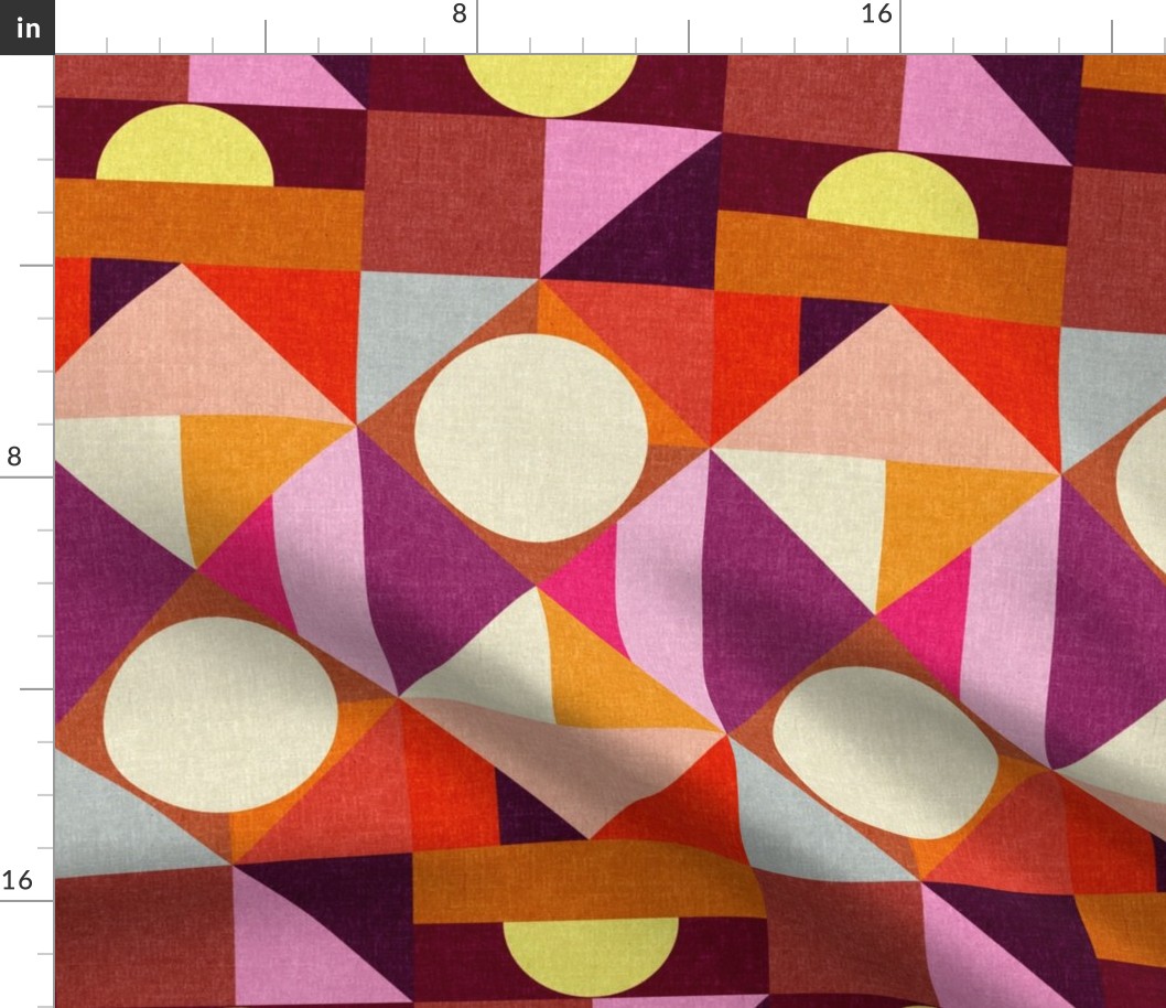 Bold Geometric Print in Warm Jewel Tones - Large Midcentury Modern Inspired