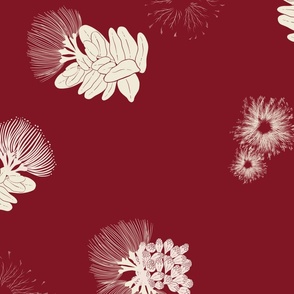 Lehua | Scattered Blossoms on Maroon, Medium