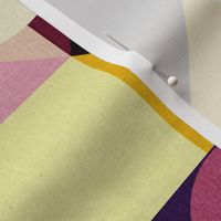 Bold Geometric Print in Warm Yellow & Purples - Large Midcentury Modern Inspired