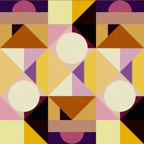 Bold Geometric Print in Warm Yellow & Purples - Large Midcentury Modern Inspired