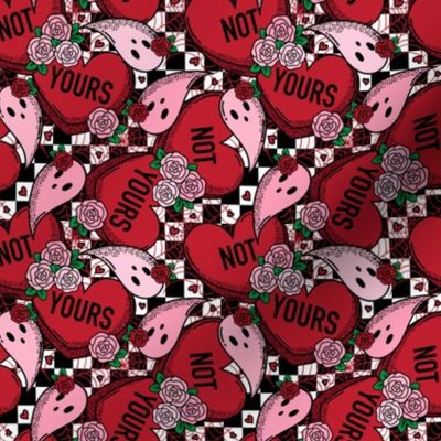 Not Yours Spooky Valentine Ghosts and Candy Hearts Red - XS Scale