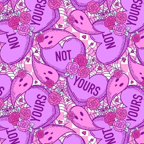 Not Yours Spooky Valentine Ghosts and Candy Hearts Brights Rotated - Large Scale