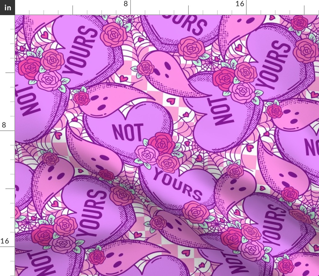 Not Yours Spooky Valentine Ghosts and Candy Hearts Brights Rotated - Large Scale