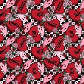 Not Yours Spooky Valentine Ghosts and Candy Hearts Red - Medium Scale