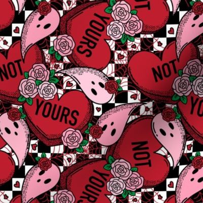 Not Yours Spooky Valentine Ghosts and Candy Hearts Red - Small Scale