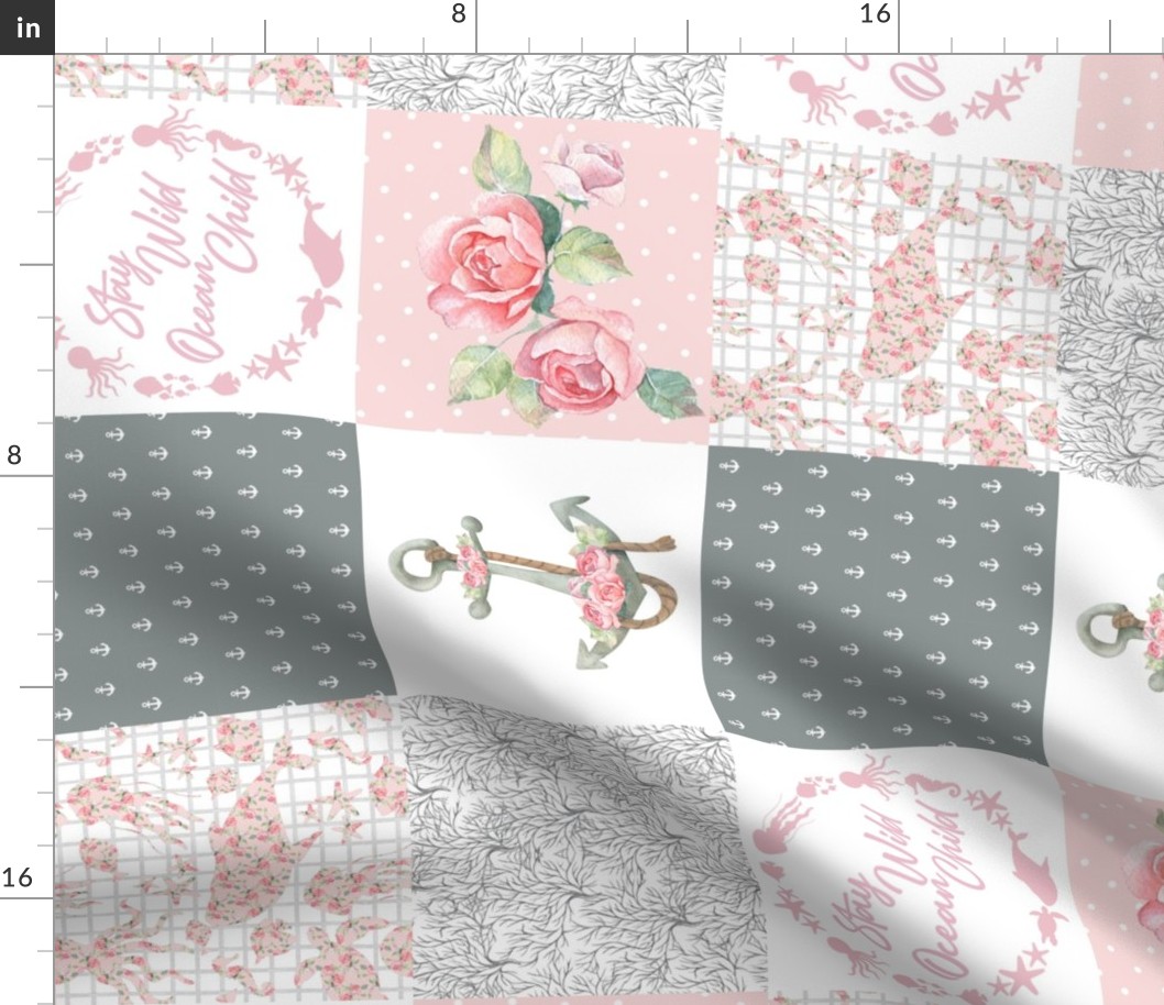 PInk Gray Nautical Floral Rotated