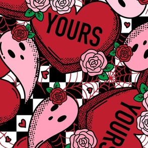 Not Yours Spooky Valentine Ghosts and Candy Hearts Red - XL Scale