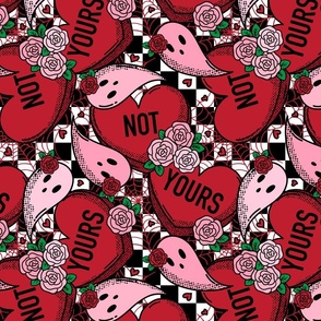 Not Yours Spooky Valentine Ghosts and Candy Hearts Red Rotated- Large Scale