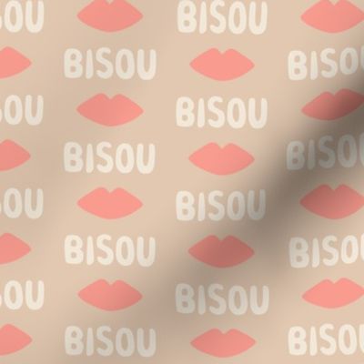Bisous Kisses and Peachy Lips on tan - 2 inch
