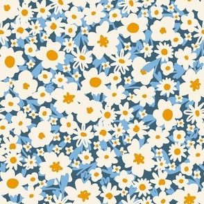 Abstract Painted Wildflower Meadow - Blue + Gold