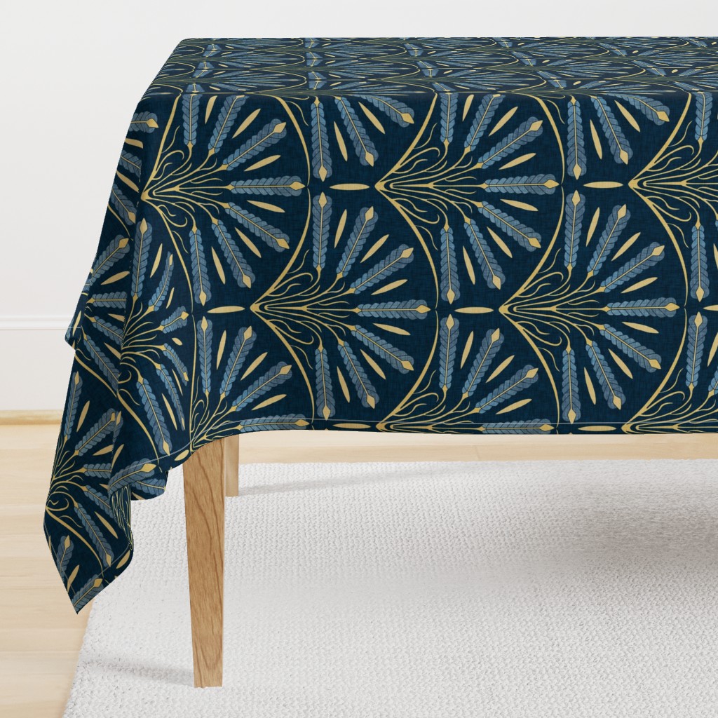 Welcoming Walls - Breaking Bread: Art Deco Wheat in Blues, Yellow and Navy , 12" 