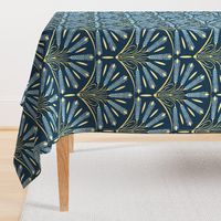 Welcoming Walls - Breaking Bread: Art Deco Wheat in Blues, Yellow and Navy , 12" 