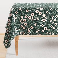 Pink Abstract Florals on Dark Green
