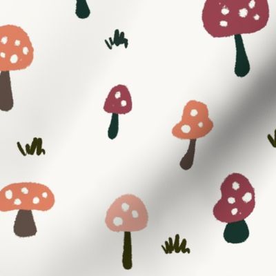 Cute Small Ditzy Mushrooms on Cream
