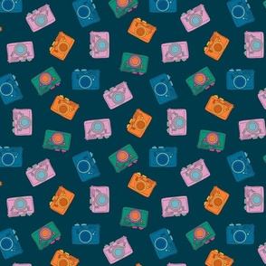  90’s Vintage Camera Delight pattern Navy