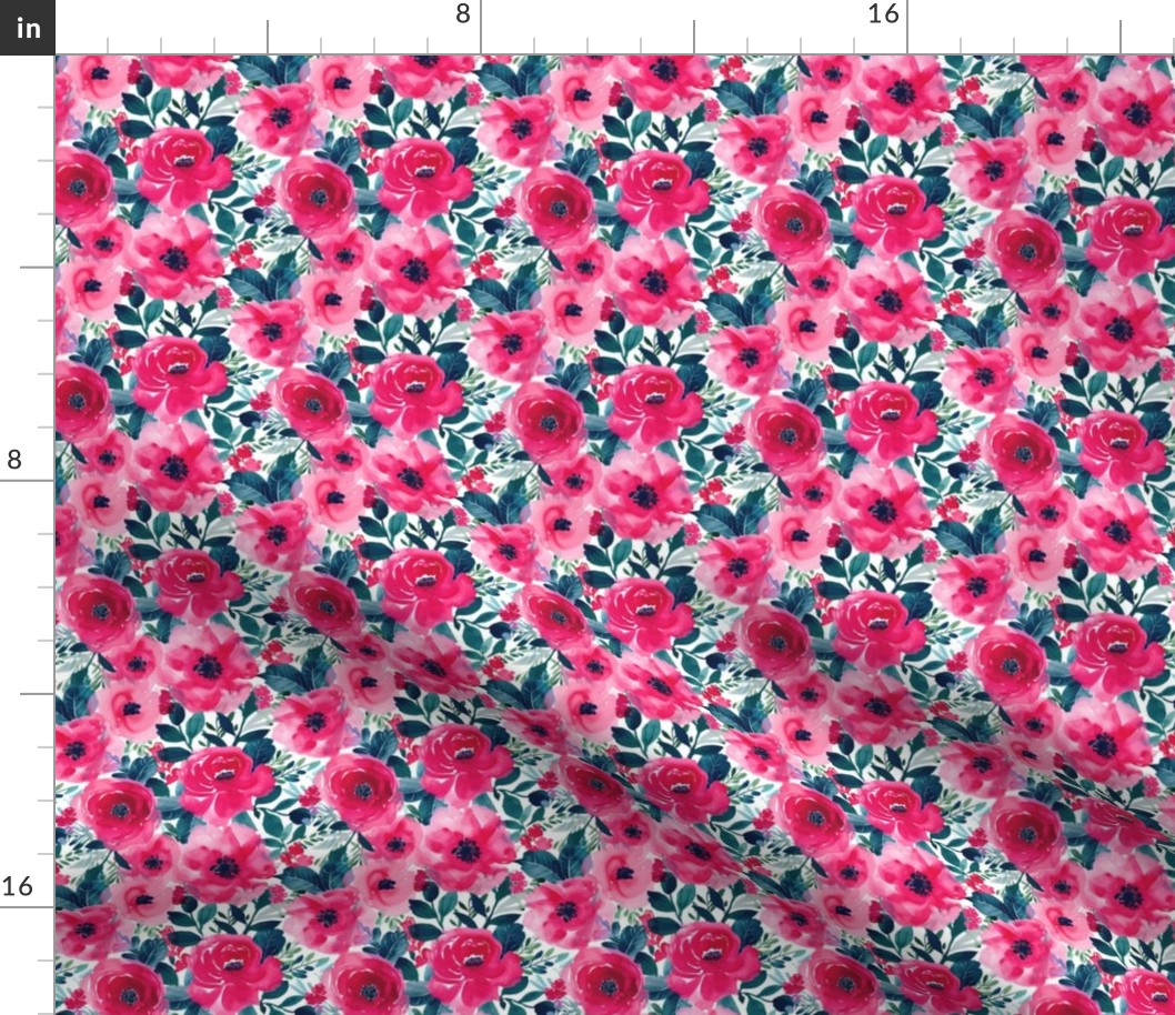 Bella Bright Pink Watercolor Floral - XS Scale