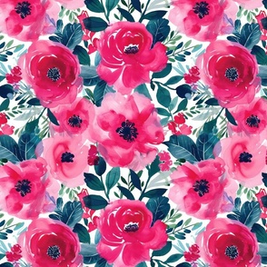 Bella Bright Pink Watercolor Floral - Large Scale