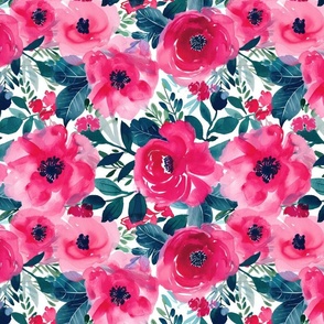 Bella Bright Pink Watercolor Floral Rotated - Large Scale