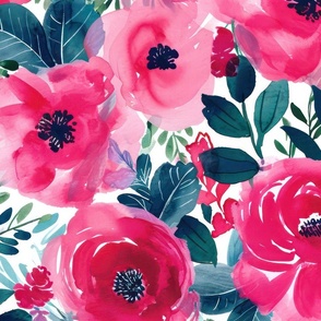 Bella Bright Pink Watercolor Floral - XL Scale