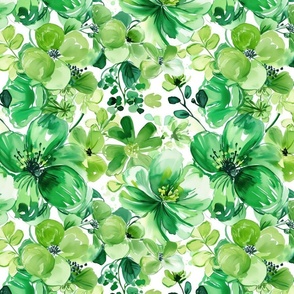 St Patricks Day Green Watercolor Floral 1 - Large Scale