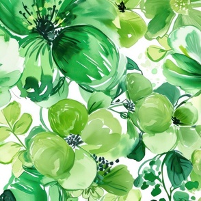 St Patricks Day Green Watercolor Floral 1 - XL Scale