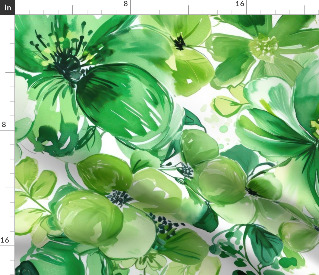 St Patricks Day Green Watercolor Floral 1 - XL Scale