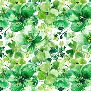 St Patricks Day Green Watercolor Floral 1 Rotated- Large Scale