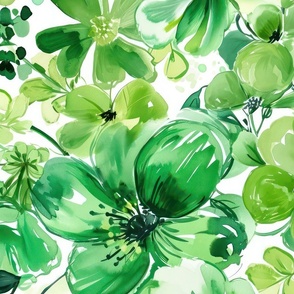 St Patricks Day Green Watercolor Floral 1 Rotated- XL Scale