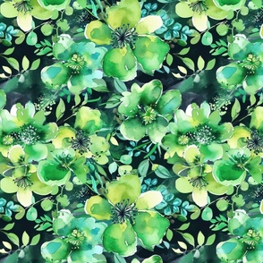 St Patricks Day Green Watercolor Floral 2 Rotated- Large Scale